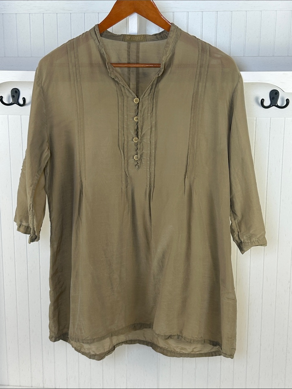 CP Shades Cotton Silk Tunic Small Roll Tab Sleeves S